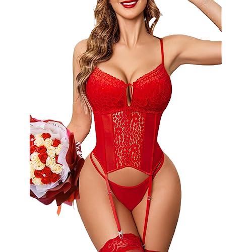 Avidlove Lingerie for Women Garter Lingerie Set Tummy Control Teddy Boudoir Outfits No Stockings