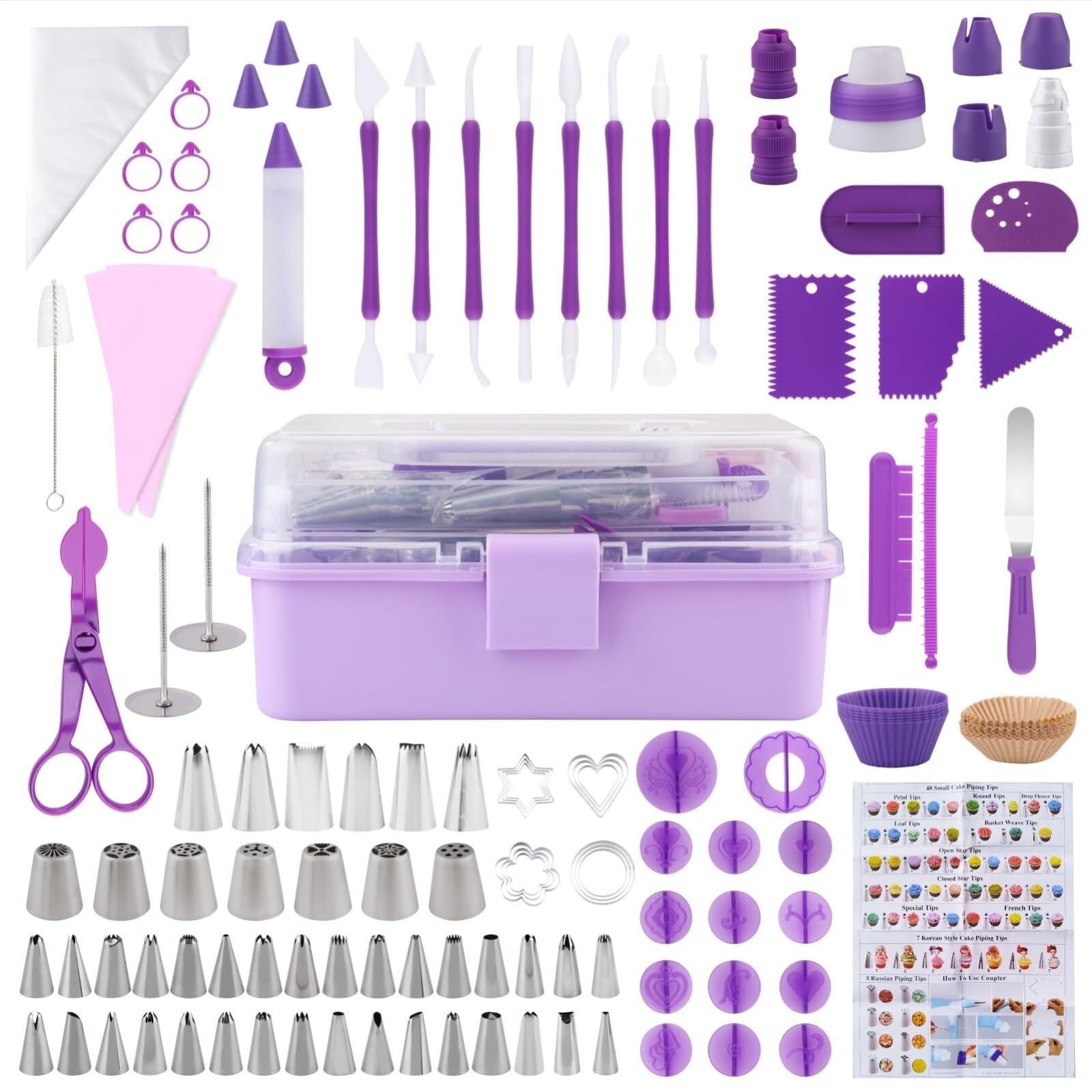 beccuccio decorativo Kit di strumenti for decorare torte, 138 pezzi, accessori for la cottura, inclusi sac à poche e set di beccucci, set di beccucci rosa sac a poche(Purple (235 PCS))