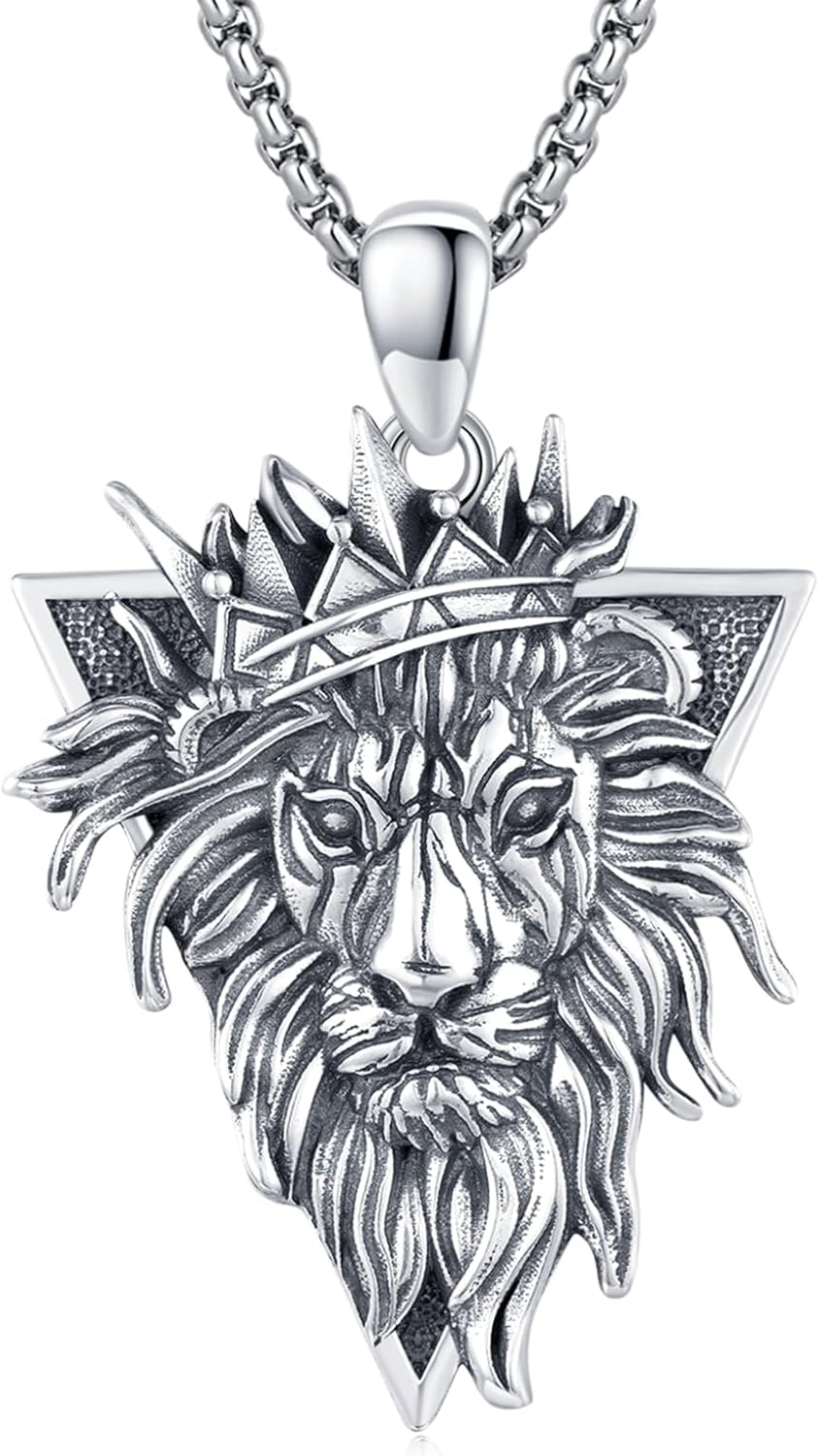 Cuoka Lion Necklace for Men Women S925 Sterling Silver King Retro Punk Gothic Hip Hop Rock Animal Lion Head Pendant Charm Jewelry Chain Necklace Viking Protection Amulet Necklaces - Image 9