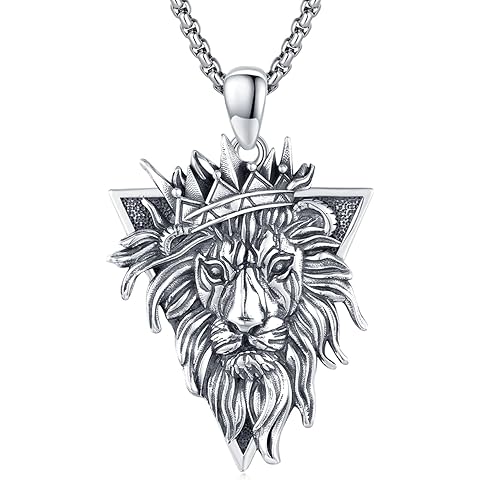 Lion Head Pendant Necklace for Men Women S925 Sterling Silver King Lion Retro Punk Gothic Hip Hop Rock Animal Charm Jewelry Chain Necklace Viking Protection Amulet Necklaces