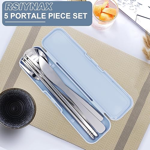 Miniatura 2 de Juego de utensilios de viaje portátiles de 5 piezas con estuche, juego de utensilios de campamento de acero inoxidable de alta calidad, cubiertos