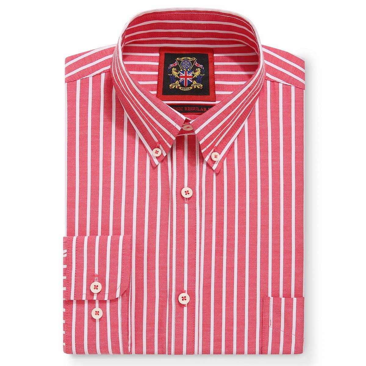 Janeo British Apparel Nos Tibi Serviat Uk Co Men's Warming Red The Elizabeth Bold Stripe Oxford Shirt For ,Button Down Collar,Work Office Or Casual Wear,By Janeo British Apparel. (, M)