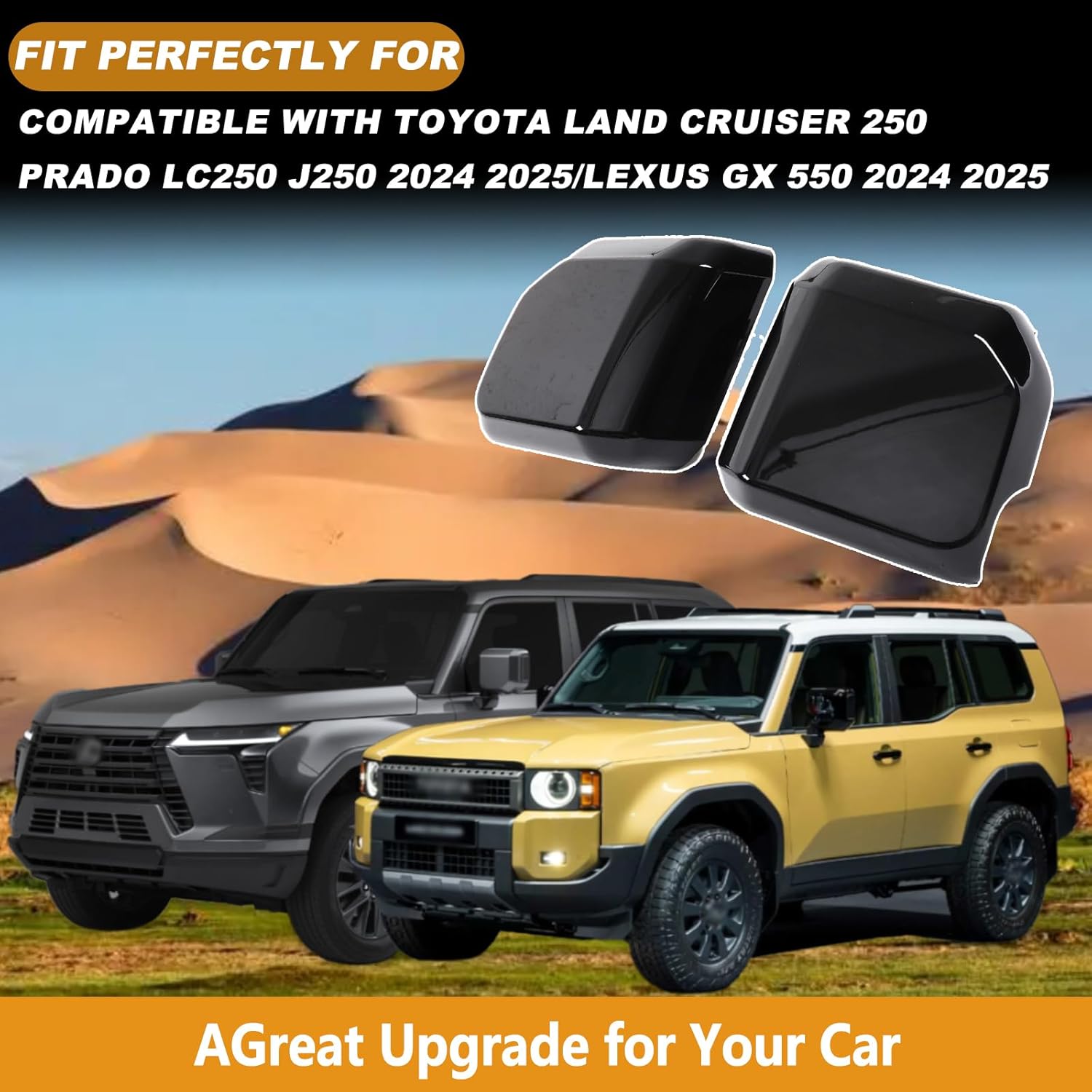 Car Rearview Mirror Cover Compatible with Lexus GX550 2024+/Toyota Land Cruiser Prado 2024+ Door Rear View Mirror Cover Side View Mirror Protective Trim Cover 2PCS/Set (Piano Black)