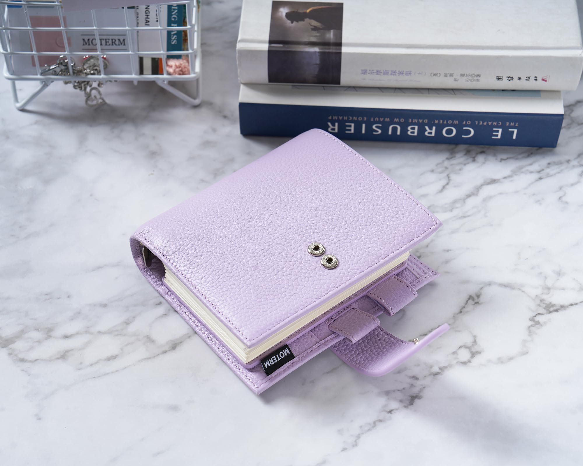 Moterm Pocket Luxe Ring Planer– Echtes Leder Binder Organizer (Kiesel-Lavendel, 30mm Ring)