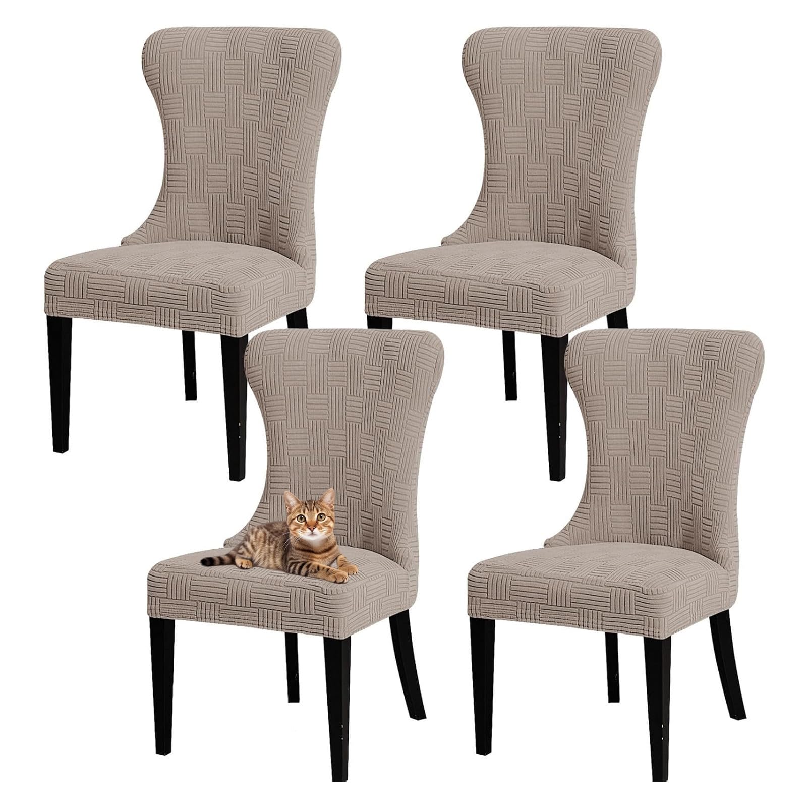 GUYIRT Wingback Side Chair Slipcover Accent Chair Cover Machine Washable Chair Slipcovers with Arms for Dining Room Banquet Decor (khaki,set of 4)