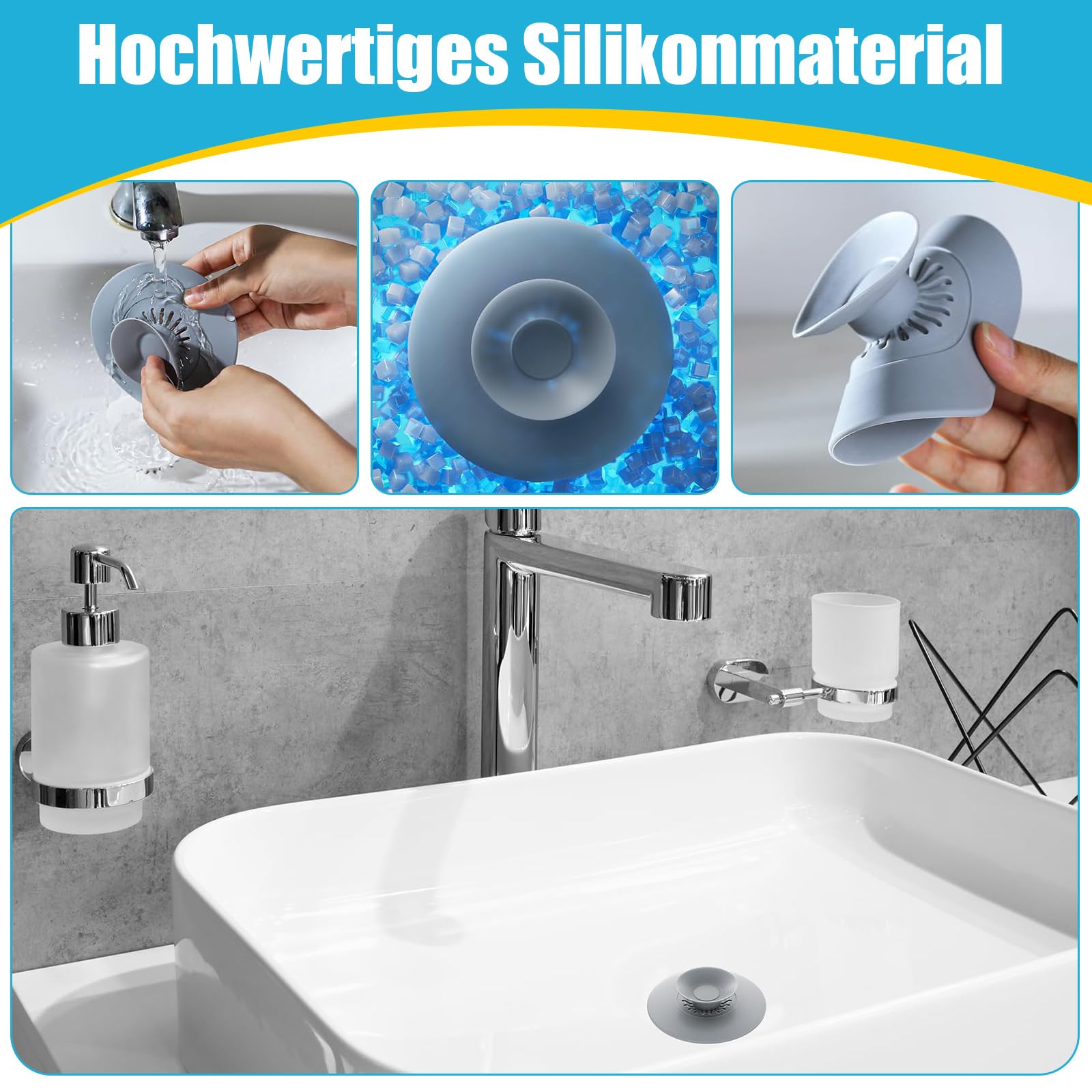 Bouchons D'Évier & Baignoire En Silicone Universels – Lot De 2 (Blanc + Gris) – 15 Cm – Anti-Fuite & Anti-Odeur – Cuisine & Salle De Bain