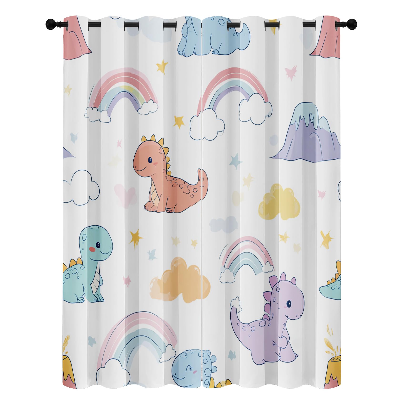 Générique Rideau Occultant Enfants Dinosaures Thermique Isolant Anti Froid Rideaux Bébé Animaux Dinos Mignon à Oeillets pour Chambre Salon Décoration 140L x 160H cm 2 Panneaux
