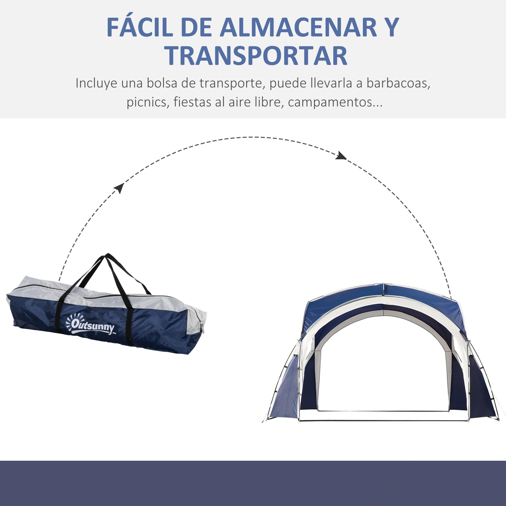 Outsunny Toldo Camping Plegable 3,5x3,5 m Impermeable Protección UV Azul