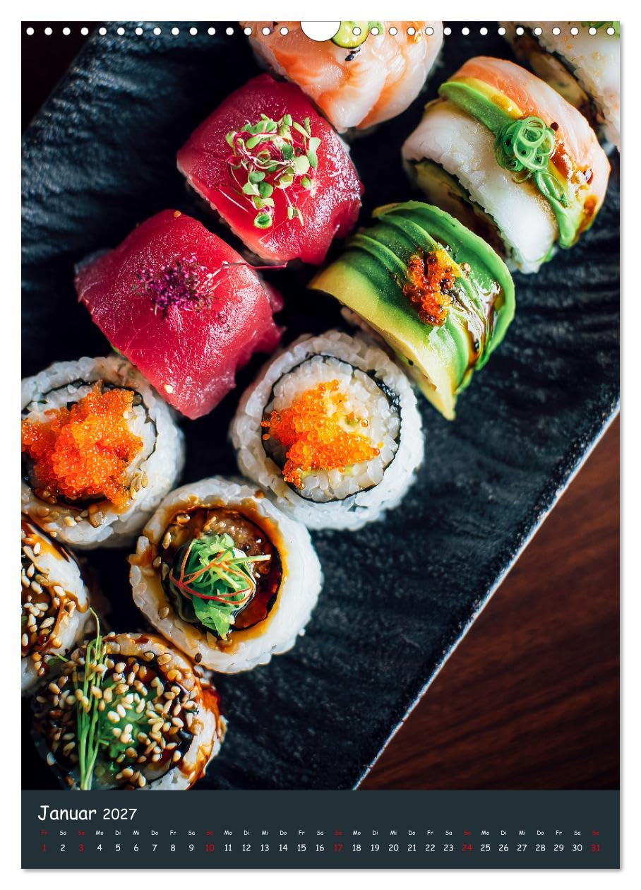 CALVENDO - Sushi Kalender - Japanisches Essen für Sushi Liebhaber (Wandkalender 2027 DIN A3 hoch), Monatskalender: Food Kalender mit Sushi für echte Sushi Liebhaber: Japanisches Essen mit Maki-Sushi,