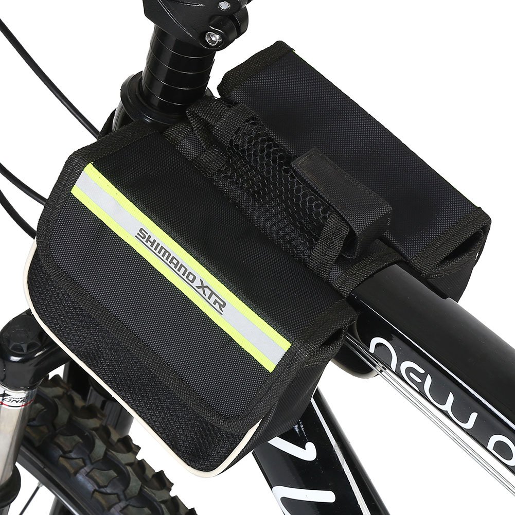Sacoche De Cadre Vélo - Double Poche Latérale, Fixation Tube Avant/selle, Noir