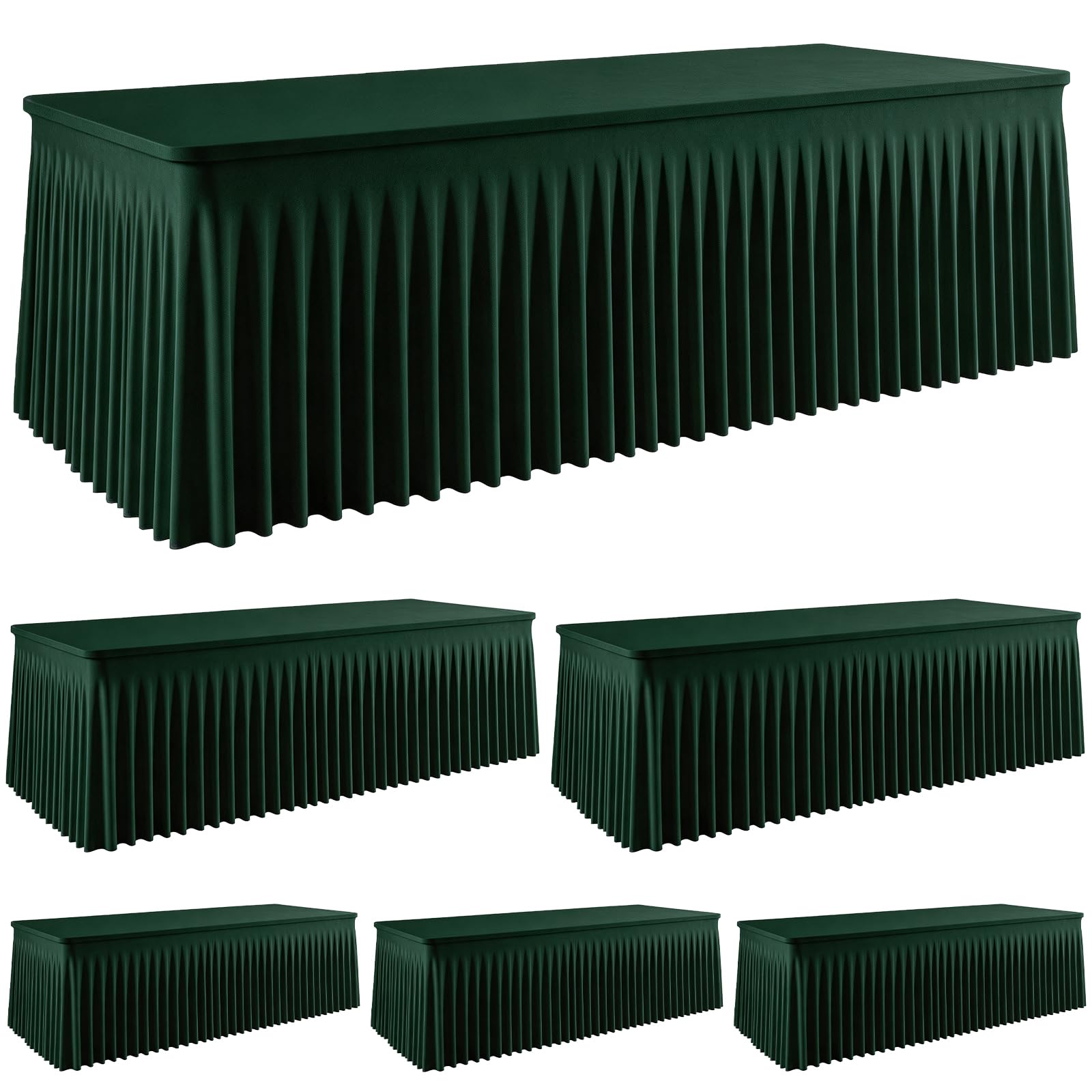 6 Pack Hunter Green Rectangle Tablecloths for 6FT Table, Fitted Spandex Stretch Table Covers with Elastic, Wrinkle-Free Reusable Table Cloth for Wedding, Christmas, Thanksgiving, Banquets