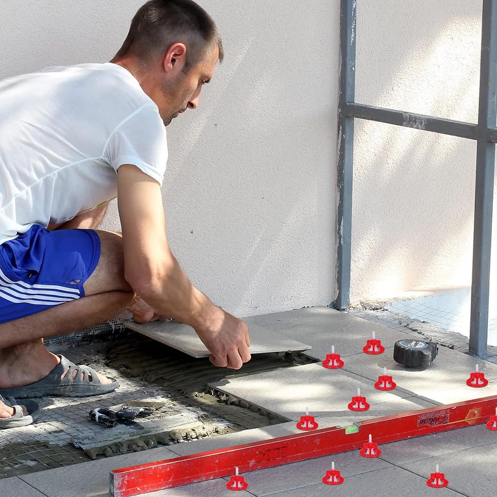 Cuñas Niveladoras Suelo,Nivelador De Azulejos,Cuñas De Nivelacion,Pieza roscada niveladora para azulejos y baldosas. (200 lengüetas roscadas + 100 tapones tensores, 2 mm).