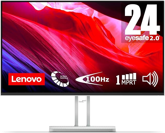 Lenovo L24i-4A - Monitor FHD 23.8" (IPS,1920 x 1080 px, 100 Hz, Tiempo de Respuesta 1ms MPRT, HDMI 1.4, VGA, Montaje VESA 100 mm, Altavoces 2X 3W, Soporte de Inclinación, Soporte para Móvil) - Gris