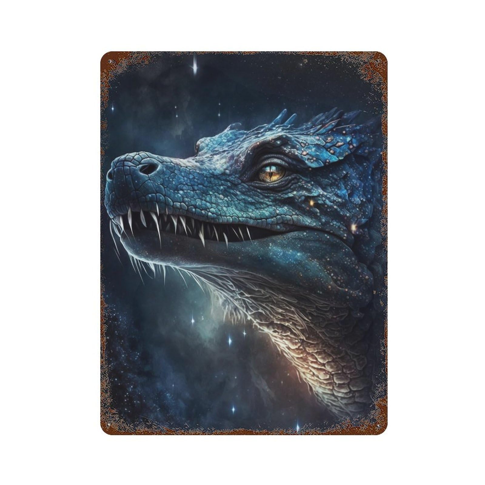 Galactic Dragon Head 15.7"x11.8" Distressed Metal Wall Sign, Retro Wall Decor for Garage, Bar And Workshop Decor