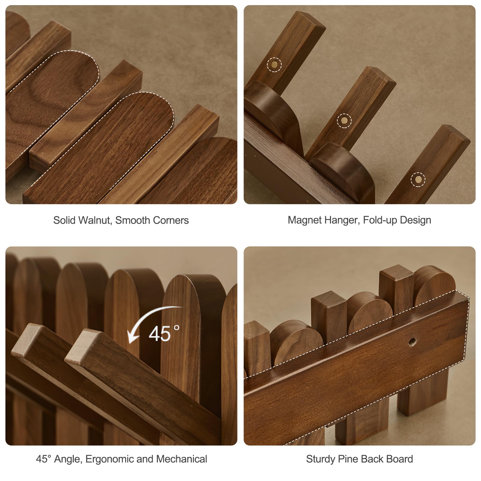 Jotsport Perchero de pared de madera de nogal con ganchos para colgar en la pared, para pasillo, baño, toallero de madera para decoración de pared