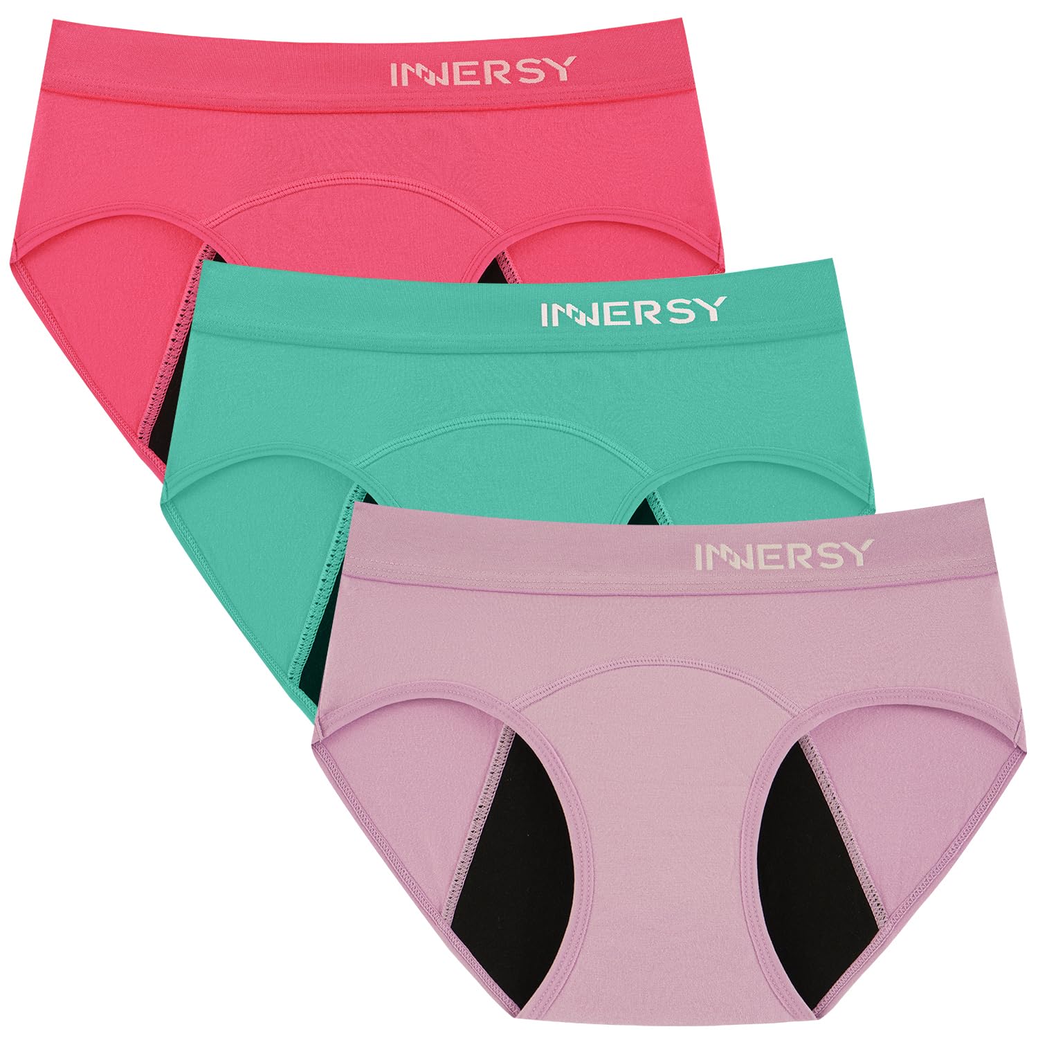 INNERSY Period Underwear for Teens Girls Cotton Leak-Proof Menstrual Panties 3-Pack