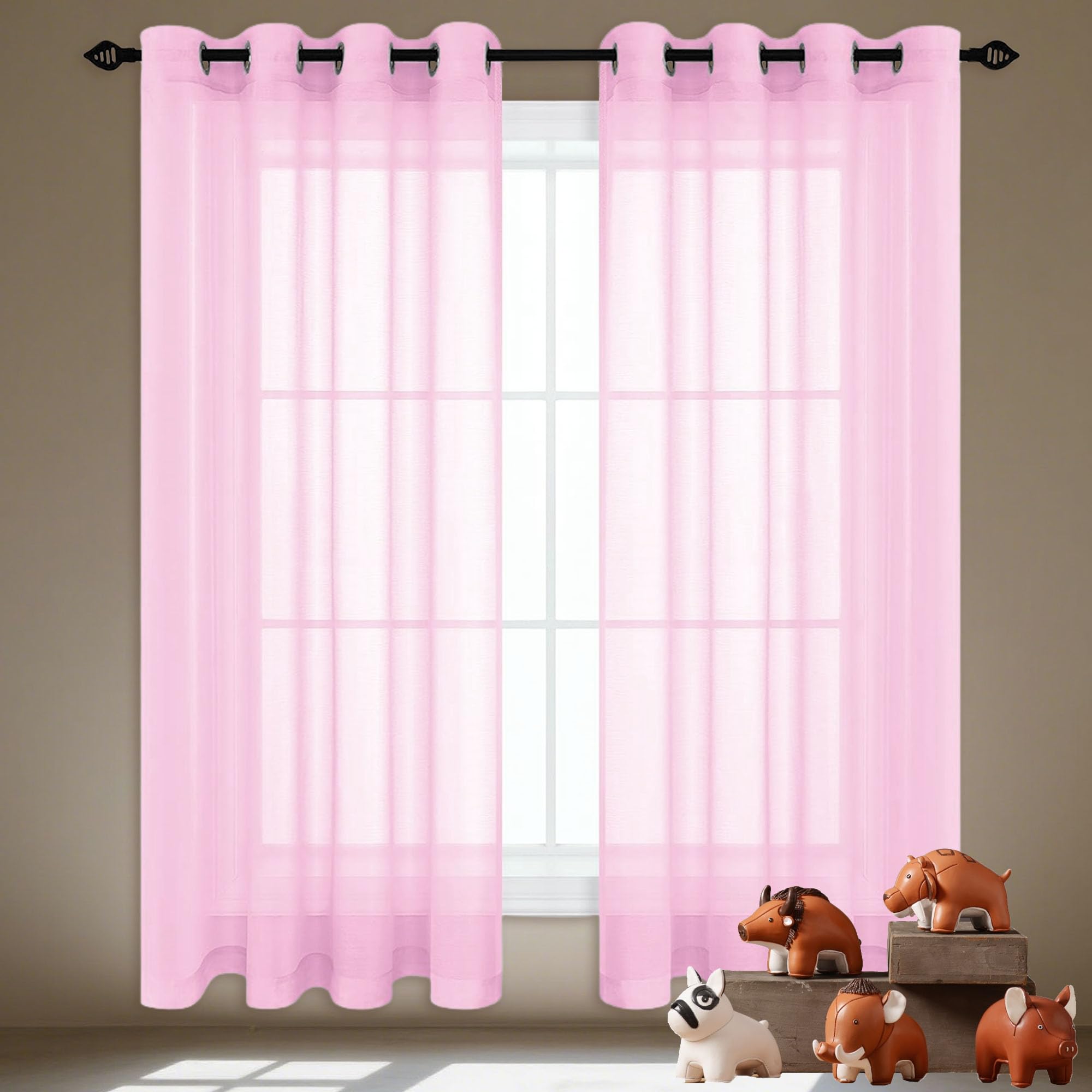 Voilages à oeillets 295 x 350 cm rose grand rideau de fenêtre salon et chambre