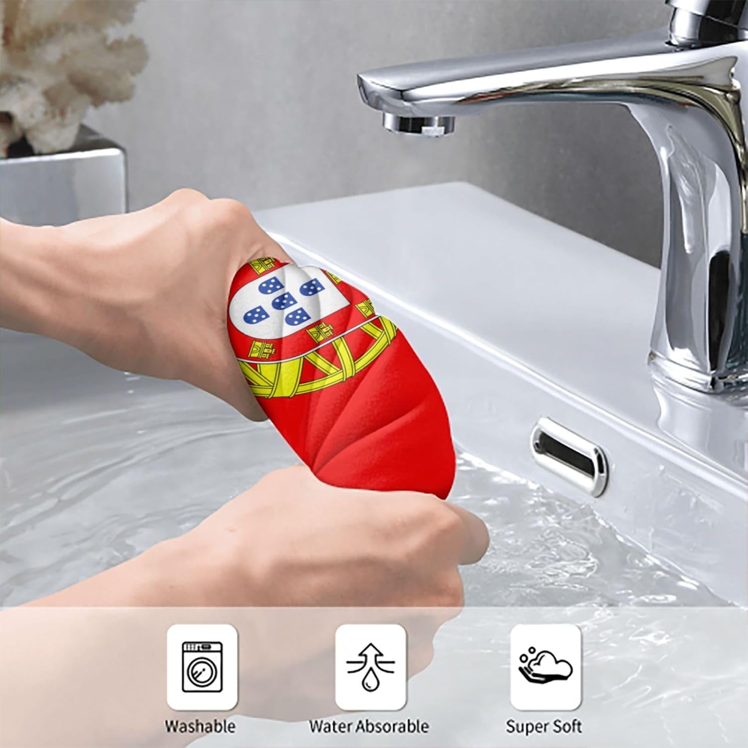 Portuguese Flag Print Hand Towels for Kitchen, Decorative Bathroom Towels Decor Farmhouse Cute for Men Women Gifts