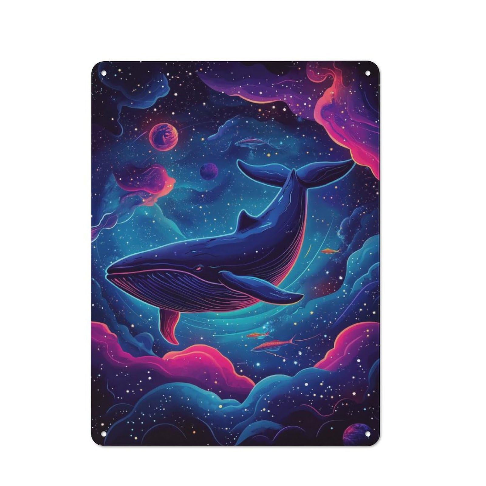 Junmoney Whale In Space Retro Printed Metal Sign 40X30cm For Living Room Wall, Wall Decor For People Reorganising Living Room