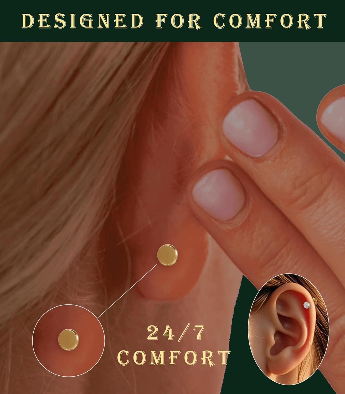 14K Gold Filled Internal Thread Nose Rings Studs for Women Men Surgical Steel CZ Stud Piercing Jewelry for Nose/Labret/Lip/Tragus/Helix/Conch/Medusa - Helix Tragus Cartilage Earring 16G 18G - Image 4