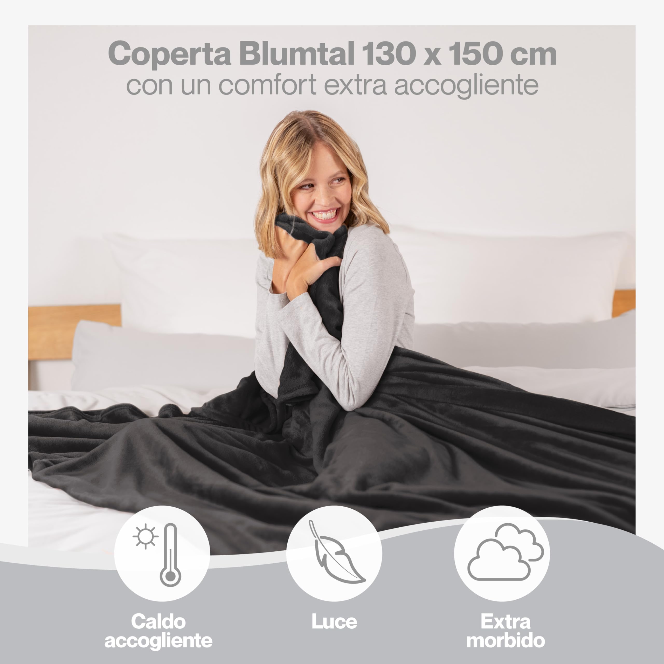 Blumtal Coperta Pile 130x150cm - Coperta Plaid divano super morbida - Coperta Divano certificata OKEO-Tex - coperta per divano - coperta invernale - coperta morbida - plaid singolo pile - in antracite