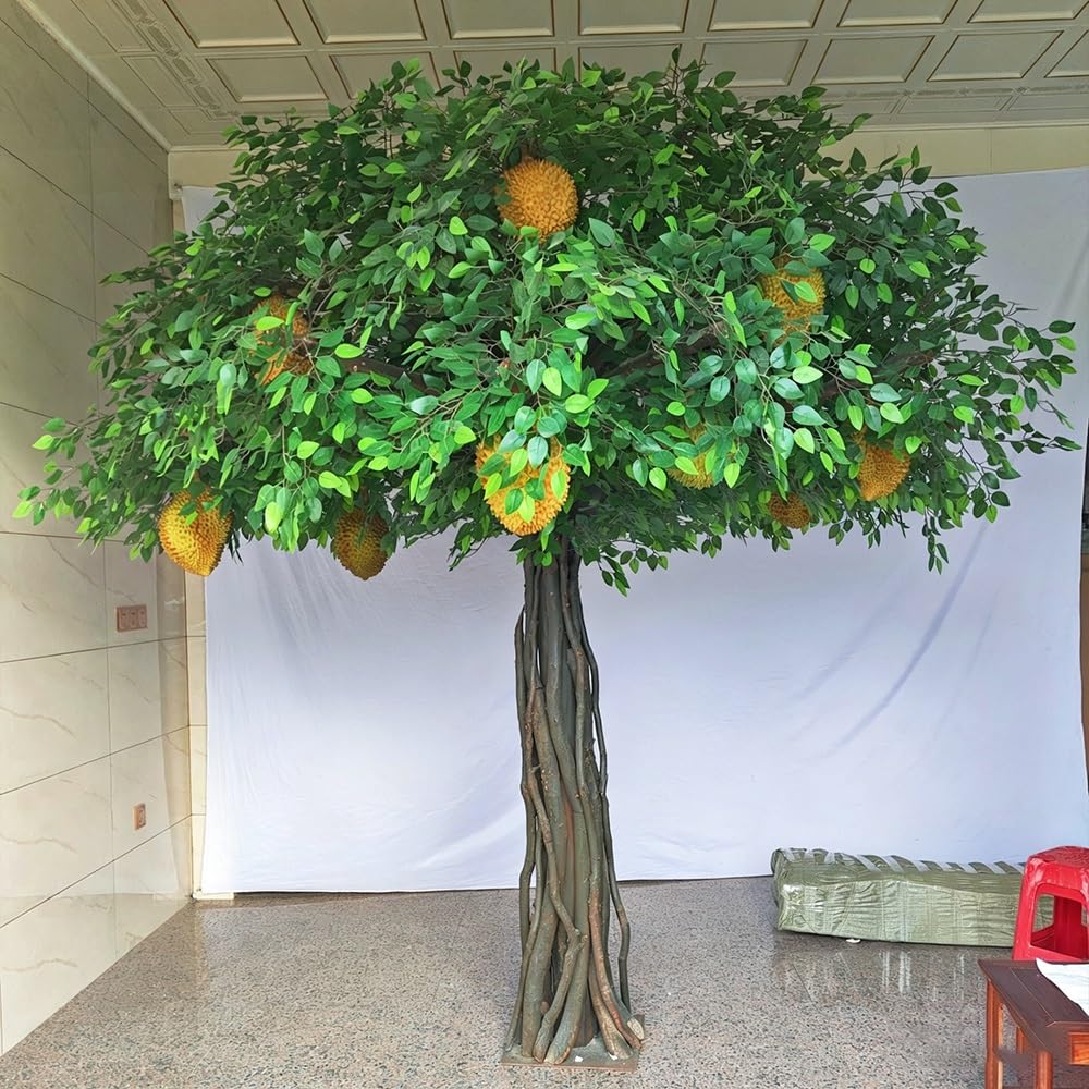 Kiboncy One Color Heavy Base Tropical Decor Tree, Artificial Jackfruit Fake Fruit Dense Foliage Freestanding For Food Court Window Display(5M)