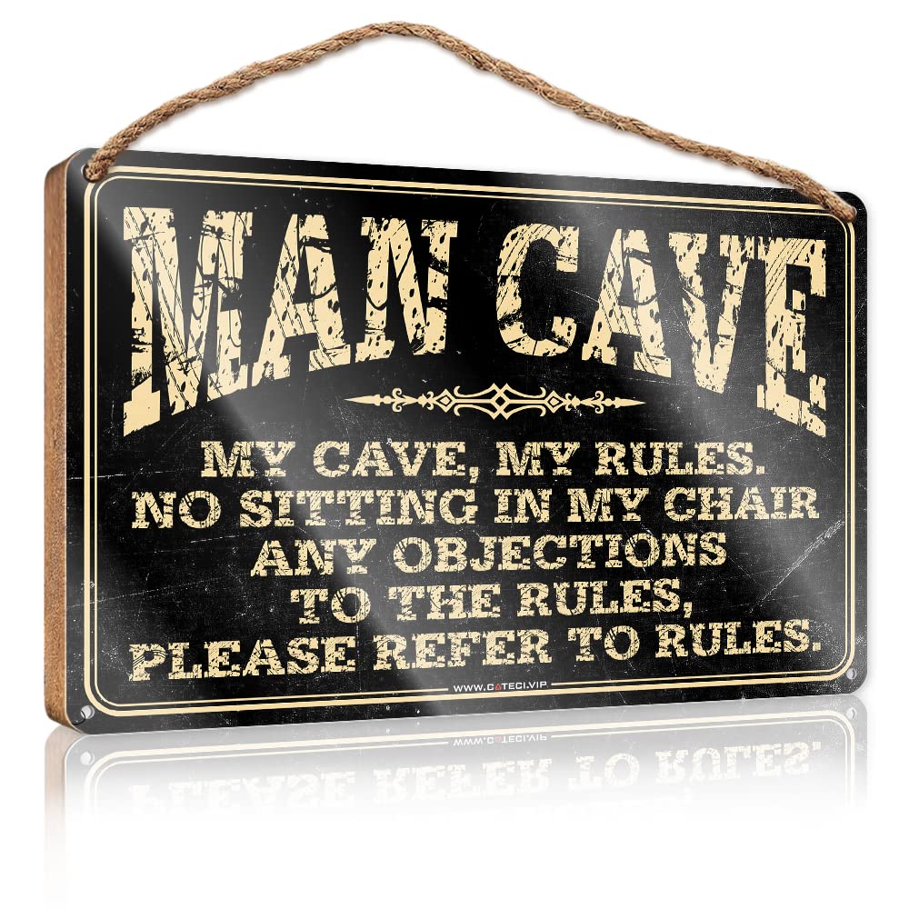 Yyhleh Women's One Color Wooden Hanging Sign Man Cave Rules Wooden Sign(23X35cm)