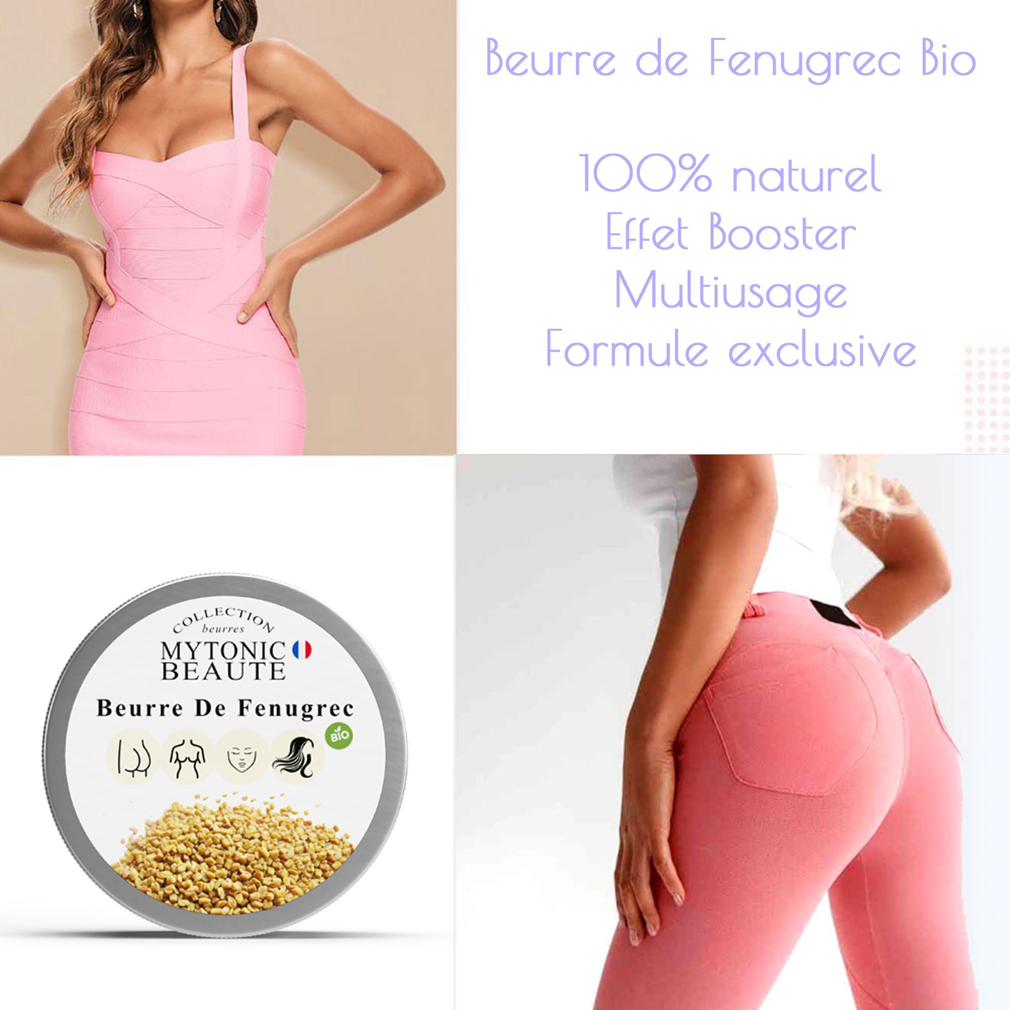 Soin Corporel Beurre de Fenugrec Bio pour Poitrine, Fesses, Hanches, Acné, Cheveux et Visage125gr | Hydratant - Nourrissant | Volumisant | Concentré 25% EN PLUS (125g)