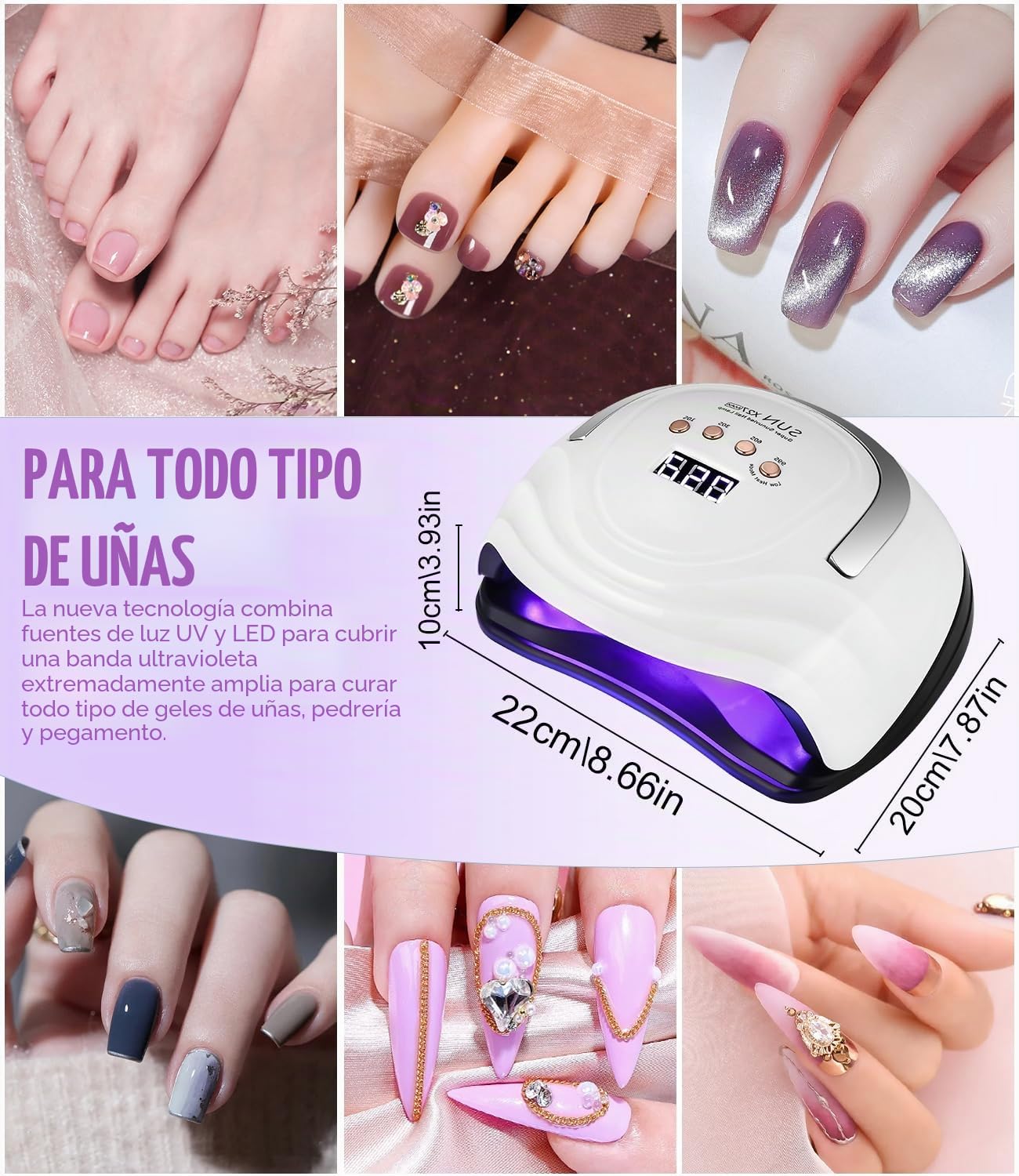 Lámpara de Uñas UV LED Profesional, 380W 81pcs de cuentas LED Curado de Esmalte de Gel Secador de Uñas Rápido, con Función de Temporización para Manicura/Pedicure Nail Art en el Hogar y Salón