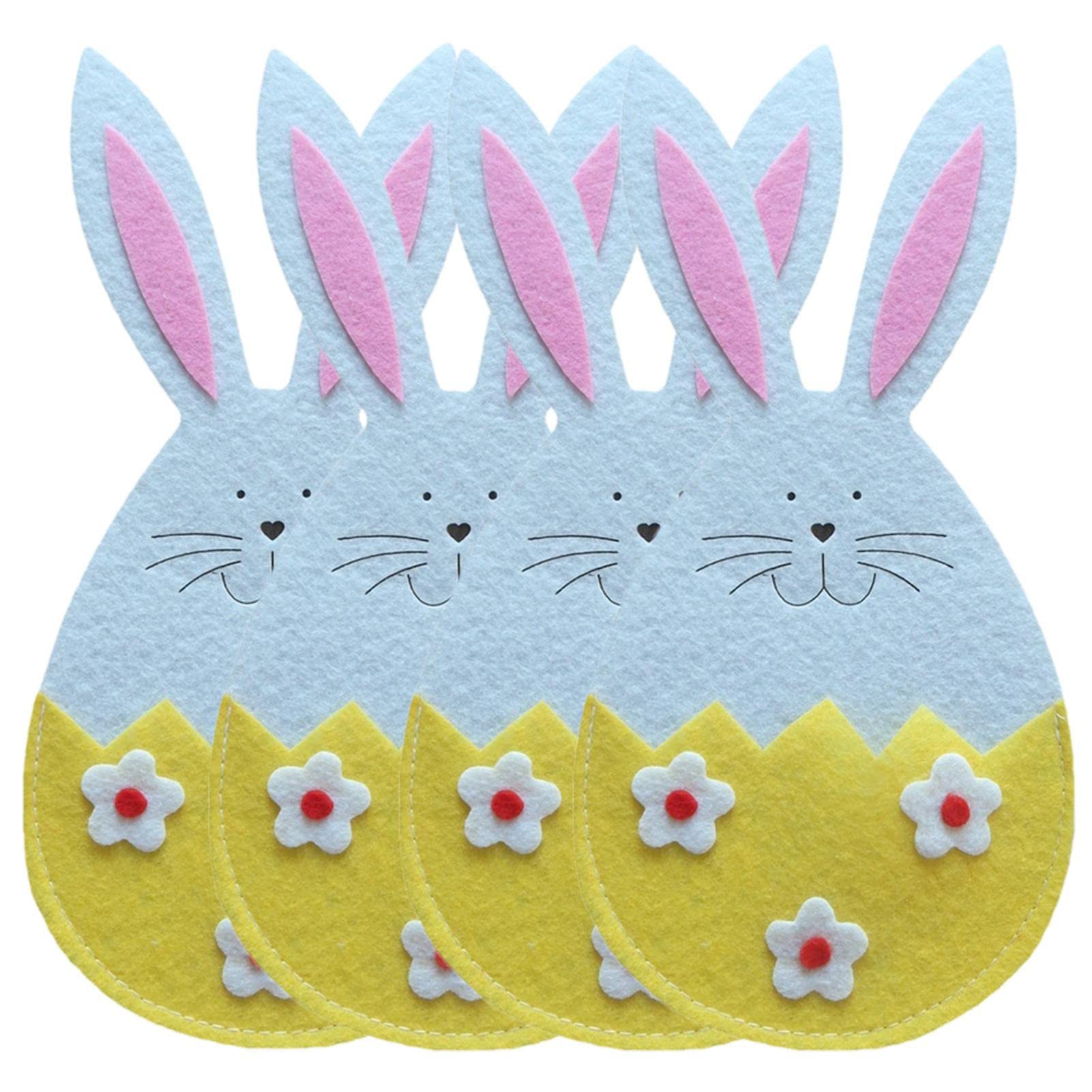 8 Pochettes Couverts Pâques Lapin Feutre - 15x8cm - Decoration Table Festive - Multicolore