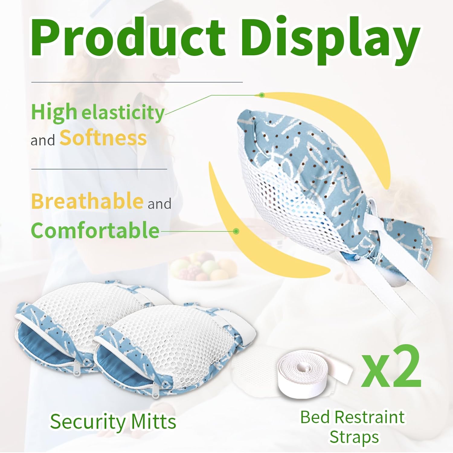 Dementia Restraint Gloves with Colorful Patterns-2 PCS- Reusable,Comfortable and Washable Hand Restraints for Elderly Patients
