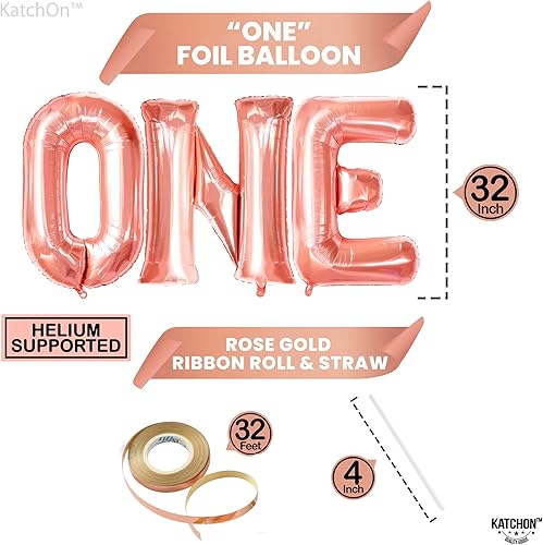 Miniatura 7 de KatchOn, Globos de oro rosa con el número 1, paquete de 12, un globo, oro rosa, globo número uno, globos de cumpleaños para decoración de primer