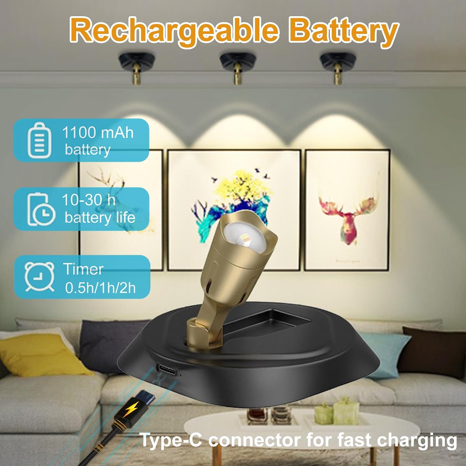 2 Pack Led Spotlight Indoor, Rechargeable Uplights Indoor with Timer and Remote, Wireless Dimmable Display Lights Mini Accent Lighting for Home Picture Plants Artwork Portrait (Black)