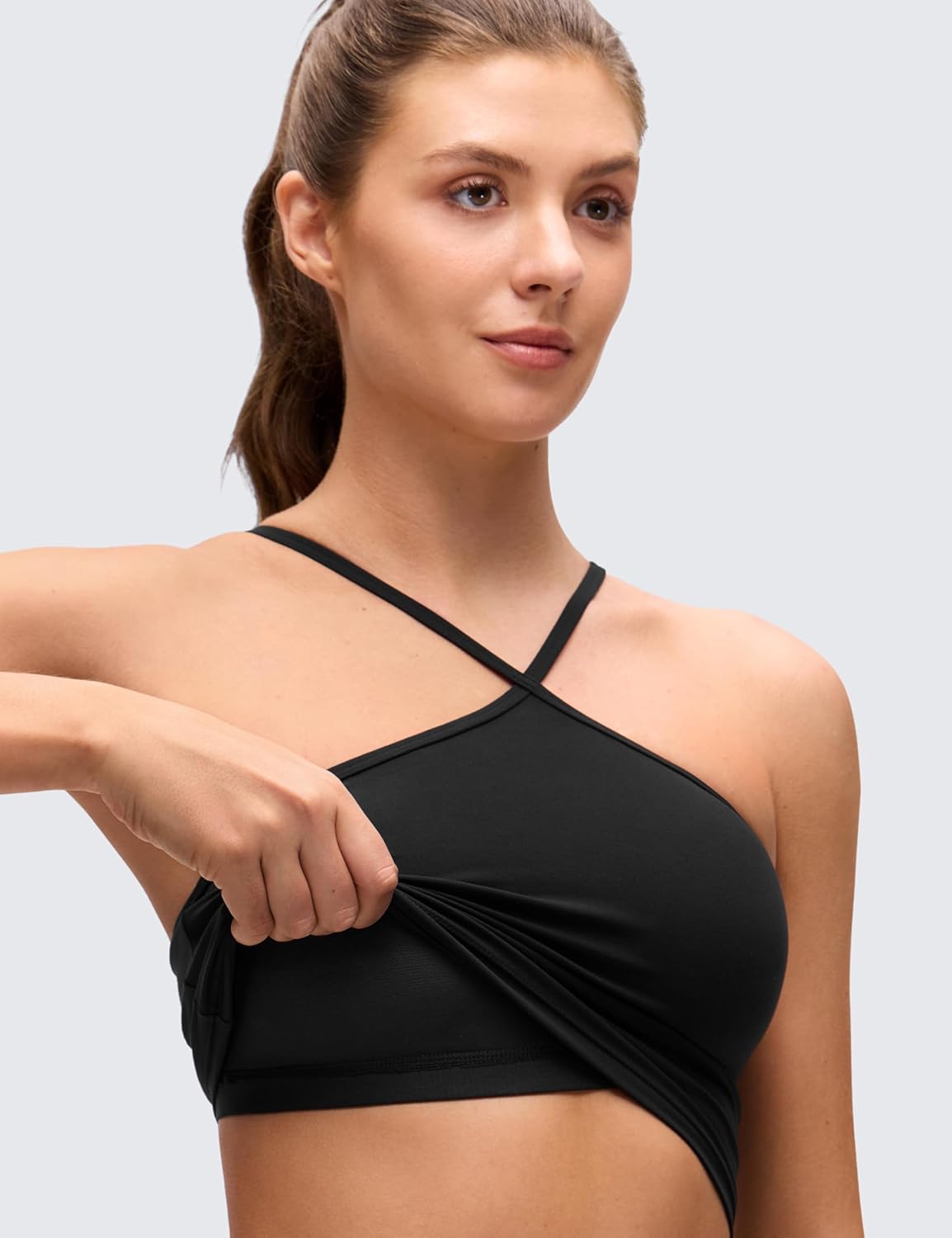 CRZ YOGA Butterluxe Cross Neck Crop Tank Tops for Women - Spaghetti Straps Square Back Padded Yoga Sports Bras - Image 5