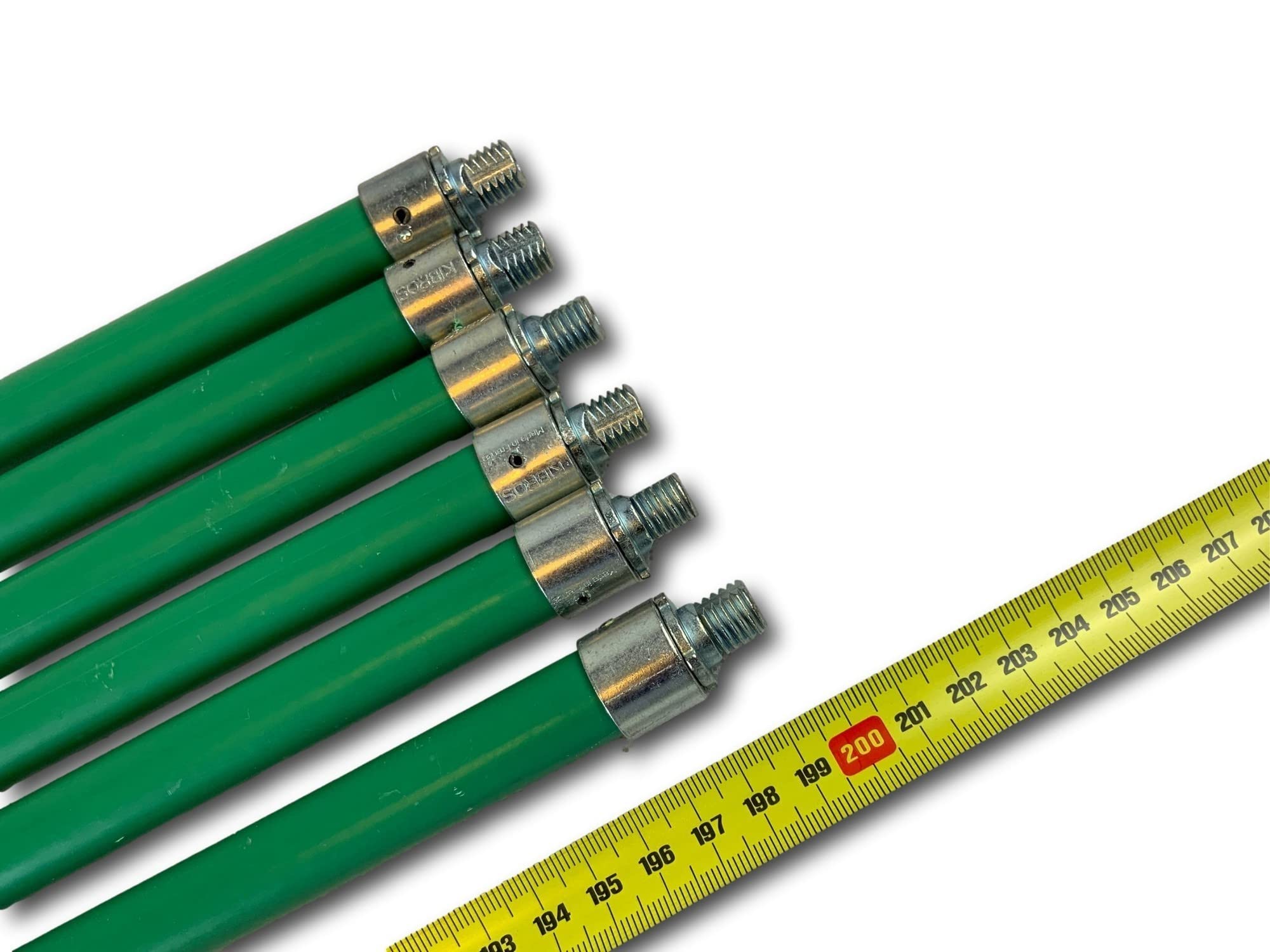 Lote de 6 varillas de deshollinado PPN verdes autoblocantes | Ø 18 mm | Extensión para kits de chimeneas | Longitud 2 m | Punta de acero roscada M12x175 mm | Kibros 4CK20x6
