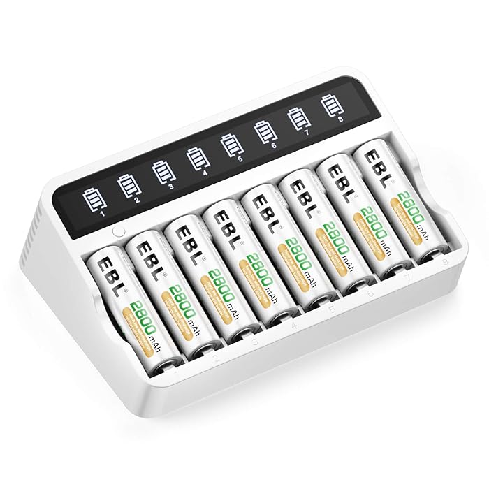 Buy EBL AA Rechargeable Batteries 2800mAh 8 Counts with 8 Bay LCD