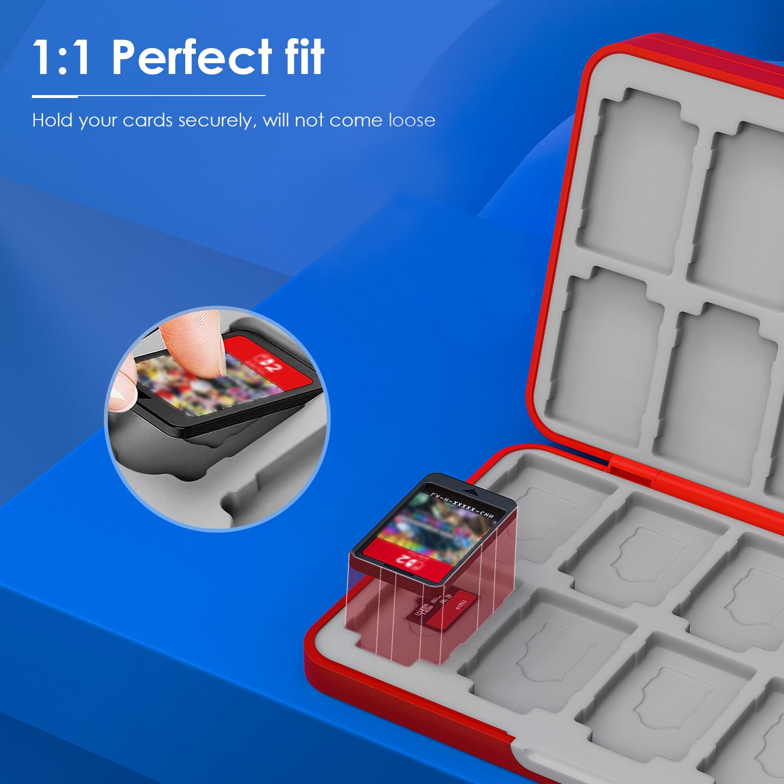 TiMOVO Custodia per schede di gioco per Nintendo Switch 2/Switch OLED/lite, cartuccia compatta e portatile con 48 Slot per schede di gioco e 24 Slot per schede Micro SD, Rosso Blu