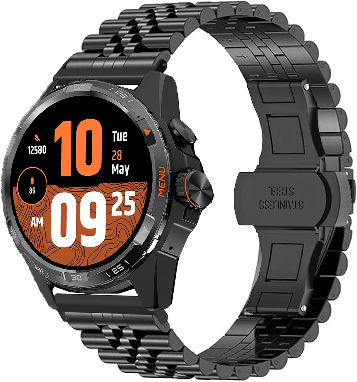 Compatible with Ticwatch Atlas Bands, 20mm, 22mm, 24mm Solid Stainless Steel Metal Band with Butterfly Folding Clasp Link Bracelet Compatible with Ticwatch Atlas, Pro 5 Enduro, Pro 5, Pro 3 Ultra BT/ LTE version, Pro, Pro S, Pro 4G, E2, S2, E3, GTH, C2, C2 plus image 3
