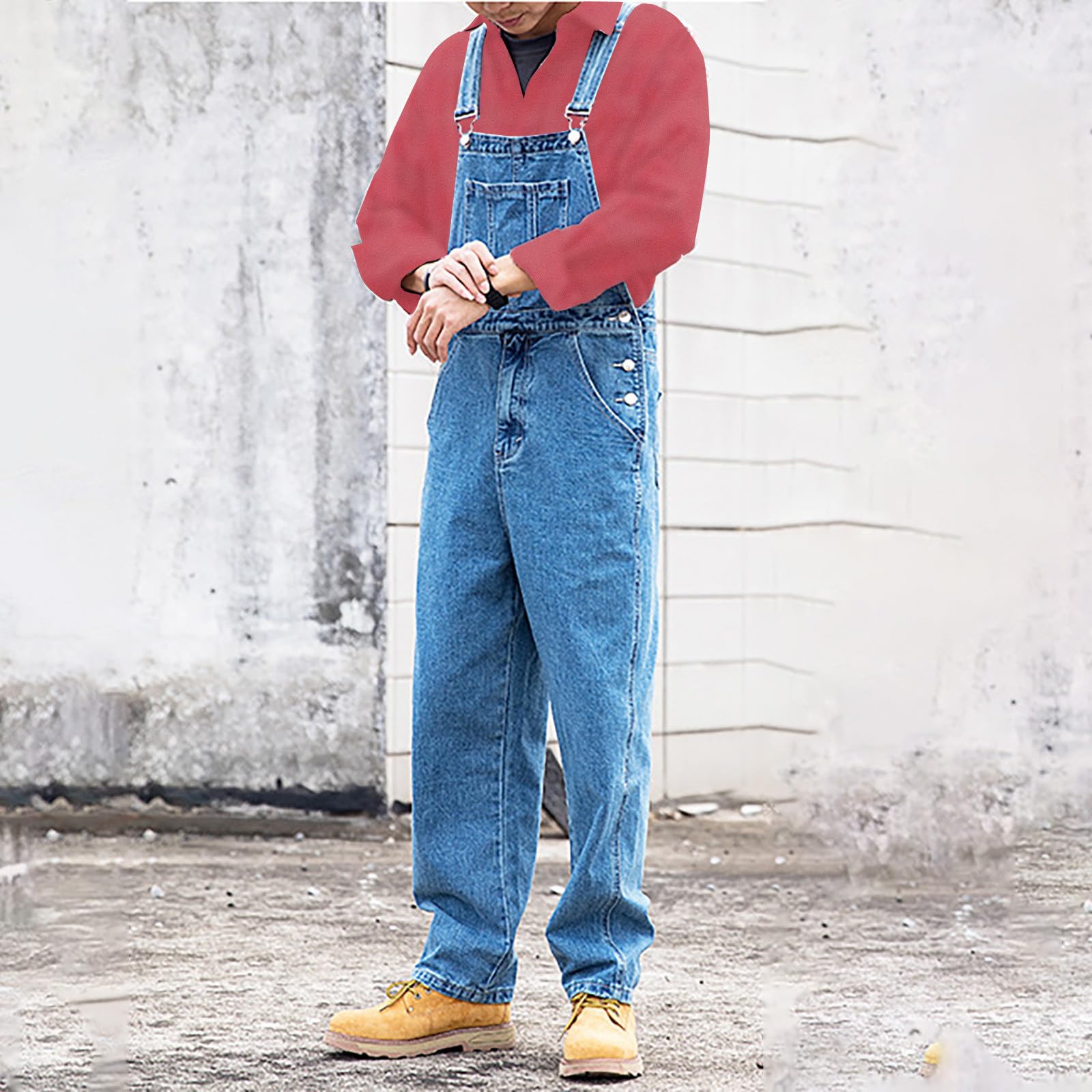 Salopette da uomo in denim taglie forti per uomo con cinturino regolabile tuta da lavoro a gamba dritta pagliaccetti retrò tuta tasche