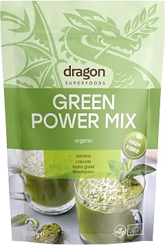 Dragon Superfoods Green Det'x Mix Spirulina, Chlorella, Barley Grass and Wheat Grass. 100% Organic, Gluten Free and vegan-200g