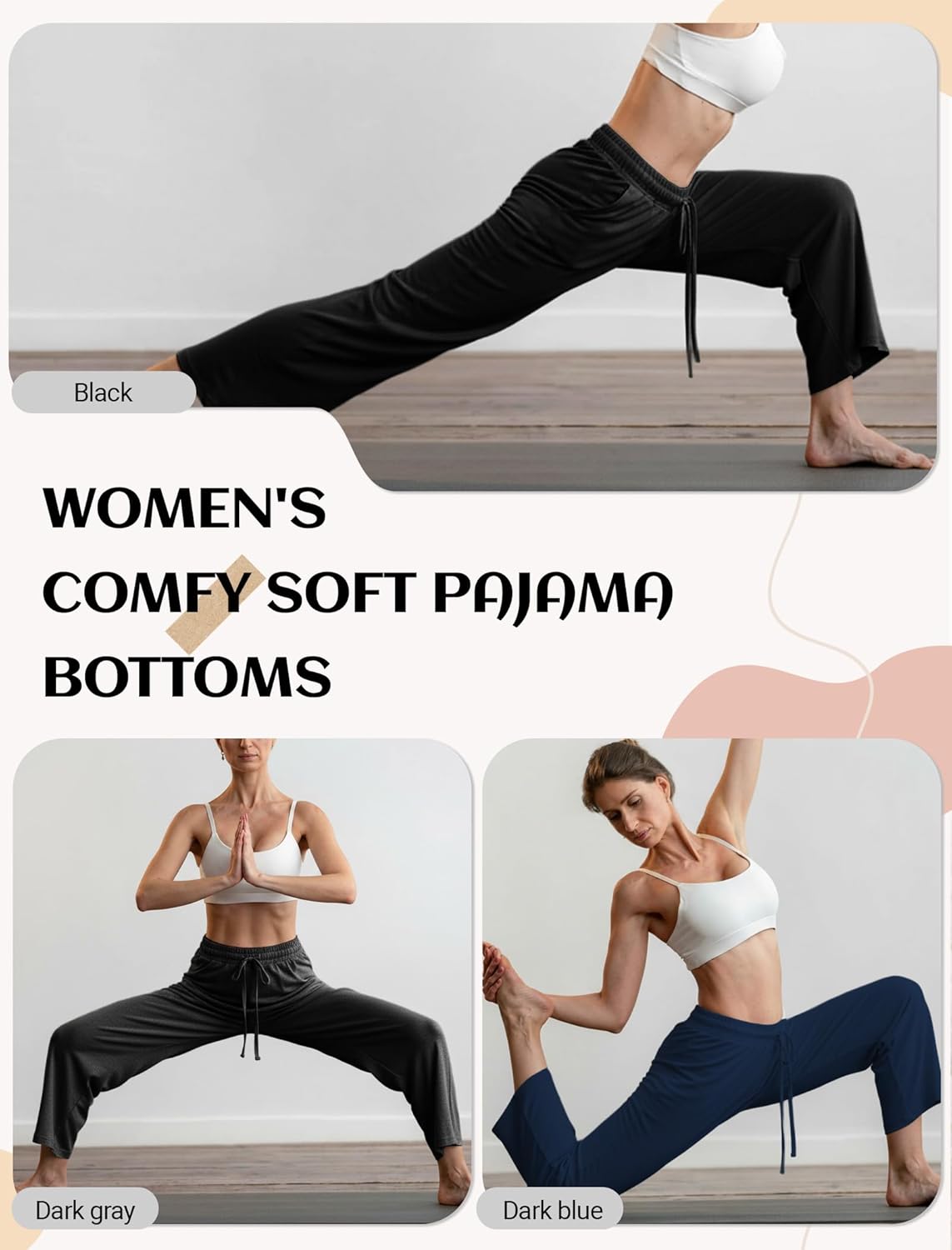 Womens Soft Palazzo Pajama Pants Lightweight Comfy Casual Lounge Pj Bottoms Sleepwear - Image 5