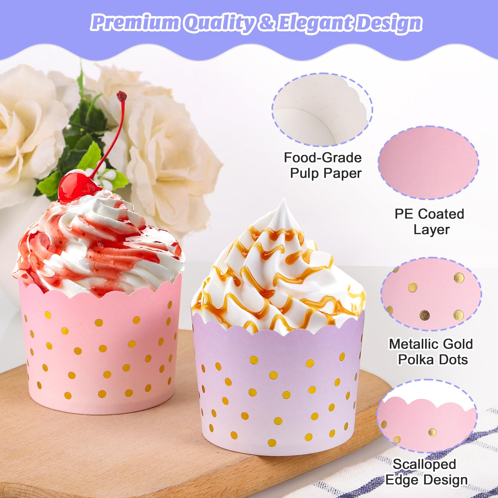 100 sztuk foremek do muffinek z papieru, 70 x 55 mm foremki do babeczek z eleganckimi wzorami, mini foremki do muffinek, miseczki do lodów z kartonu, dekoracje na wesela, imprezy, komplety
