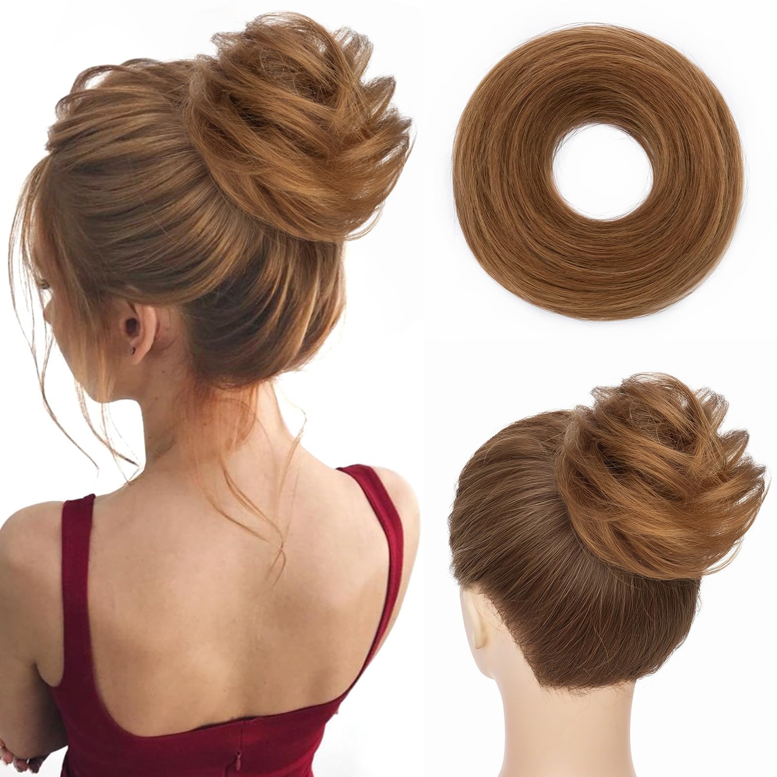 Hairro Real Human Hair Buns - Messy, Scrunchies, Chignon & Updo Buns - 25g #06 Light Brown