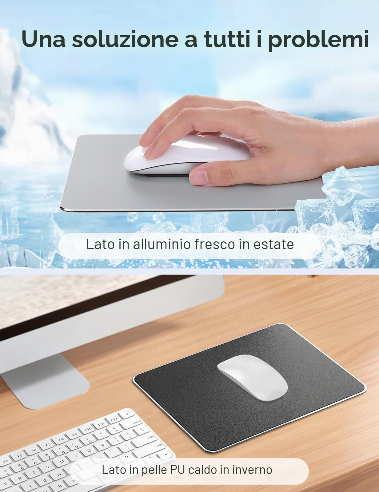 VAYDEER Tappetino per Mouse in Metallo e Alluminio, Rigido Impermeabile, doppia faccia, 23x18 cm Argento