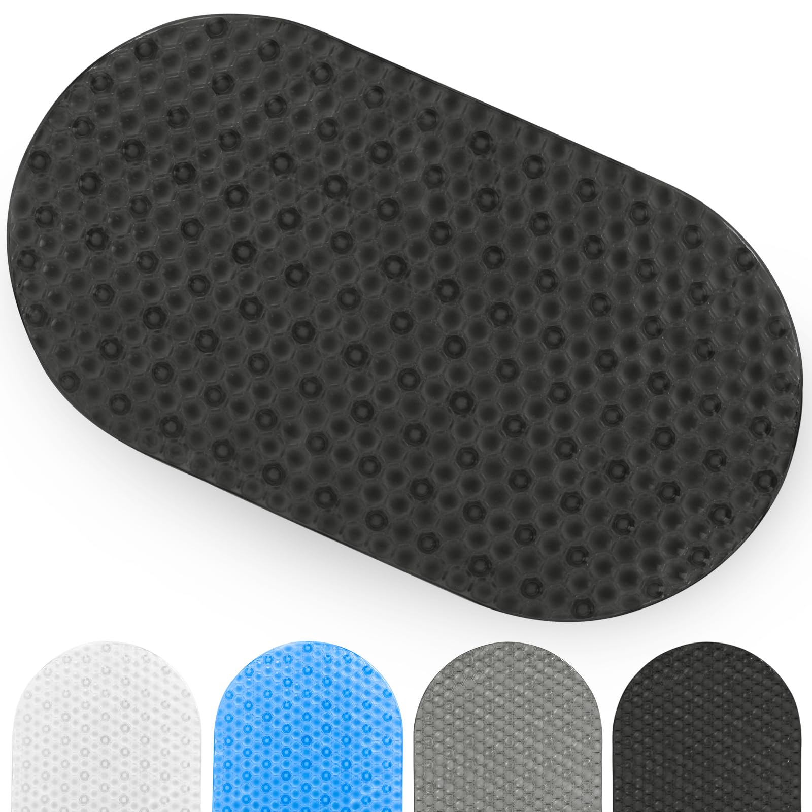 Vive Oval Bathtub Mat - Nonslip Shower Floor Pad - Non-Slip and Non-Skid for Bath Tub with Strong Rubber Suction Cup Grip - for Baby, Elderly, Kids, Bathroom (Black)