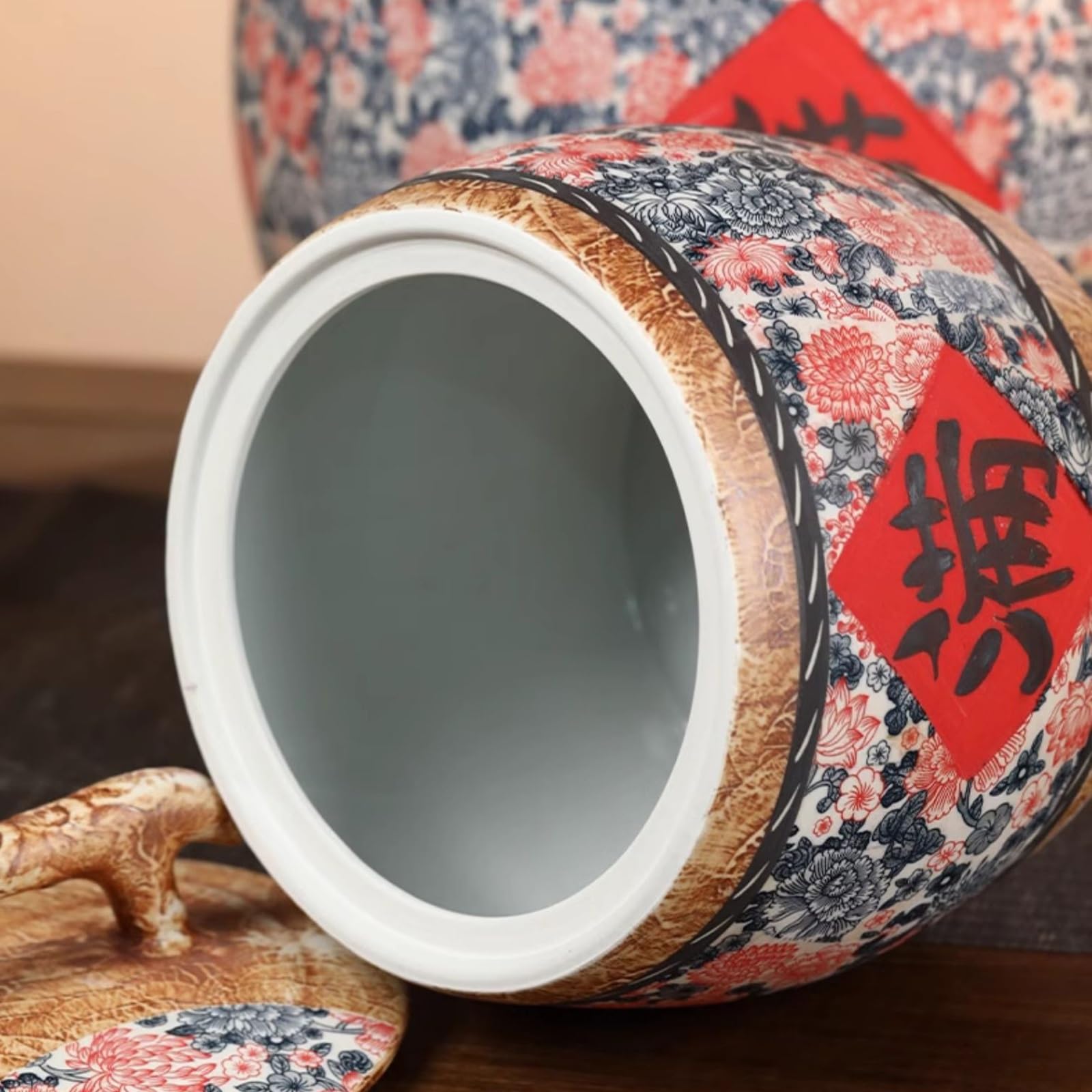 Contenitore In Ceramica Per Riso, Cilindro In Ceramica Per Riso Con Coperchio, Vasi Di Conservazione Alimentare In Stile Cinese, Distributori Di Cibo Classici, Secchio In Ceramica Per Riso(B,25KG)
