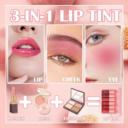 Miniatura 4 de 6 colores de tinte de labios coreano, mini lápiz labial líquido hidratante, tinte de labios y mejillas multiusos, alto pigmento natural, de larga