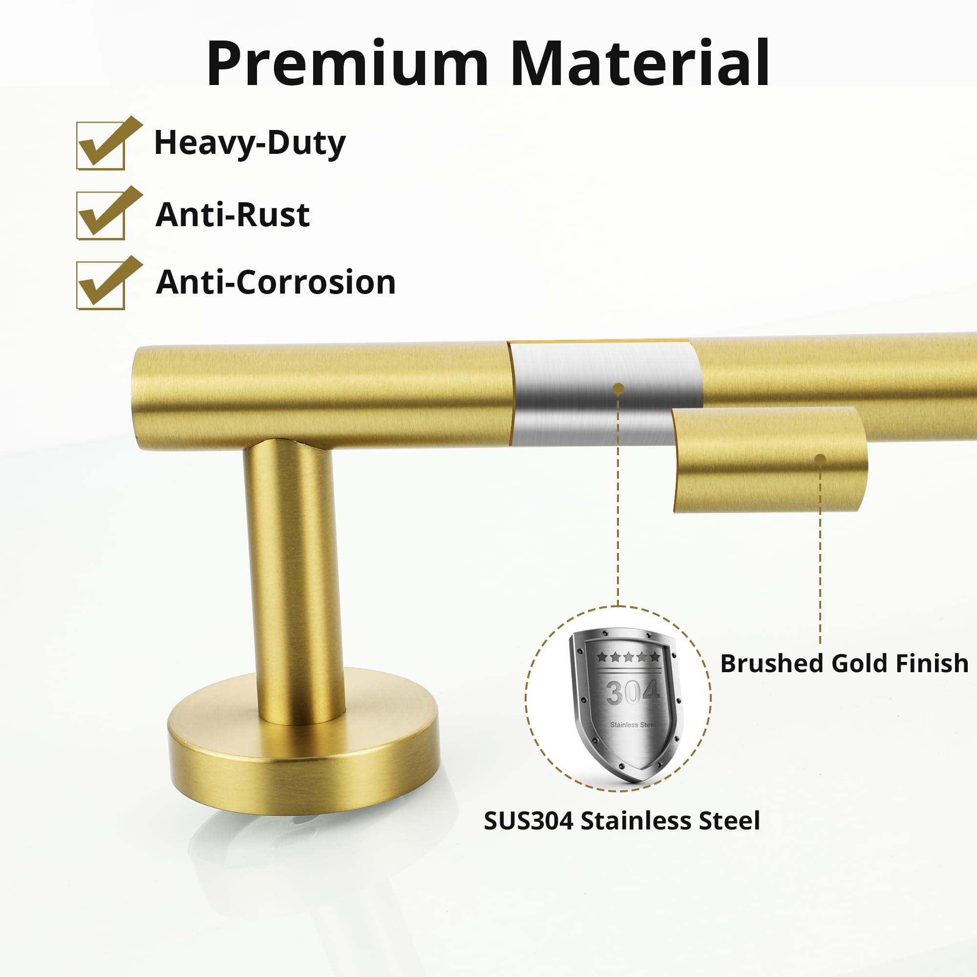 SAYAYO Towel Rail Wall Mounted Bathroom Hand Towel Holder Brushed Gold 60CM/24-Inch SUS304 Stainless Steel Heavy Duty for Kitchen Round Style - Image 3