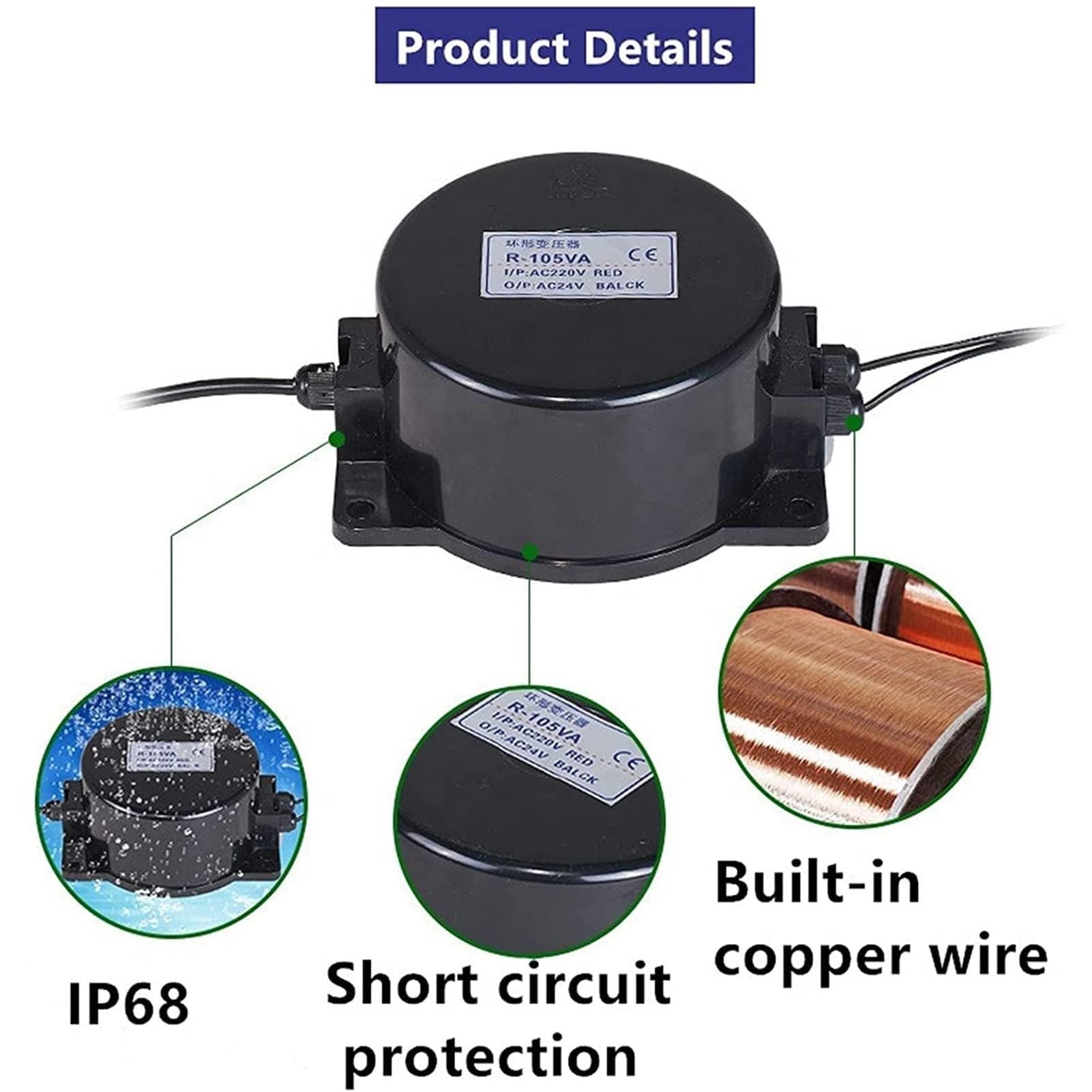 Transformador toroidal impermeable IP68 - Transformador especial de luz LED subacuática para fuente de 110V/220V a CA 12/24V, para iluminación exterior y subacuática(AC12V,600W)