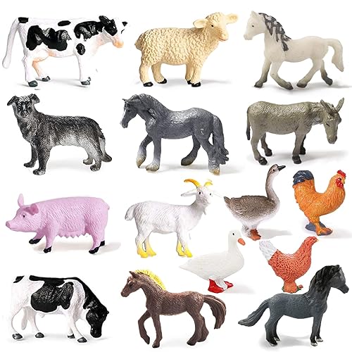 15 Pcs Mini Figures Toys Realistic Farm Animal Figurines, Plastic